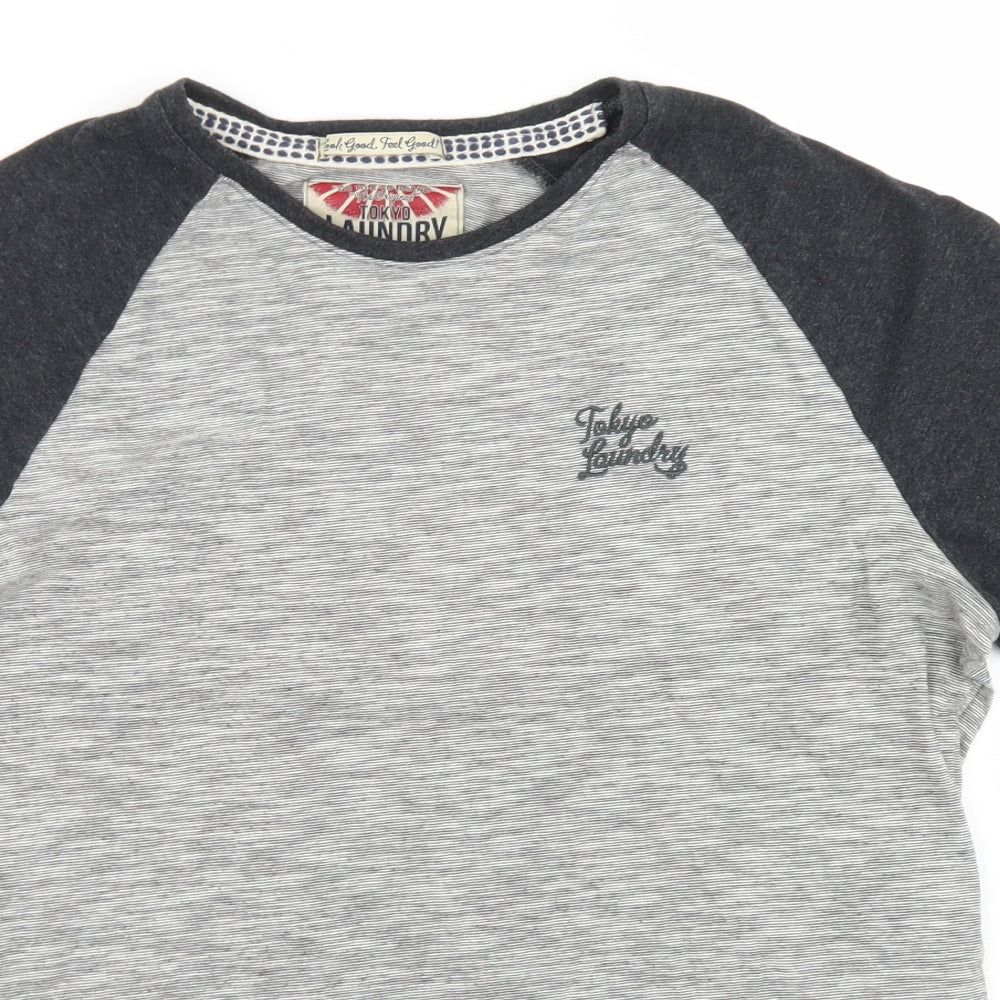 Tokyo Laundry Mens Grey Colourblock Cotton  T-Shirt Size S Crew Neck