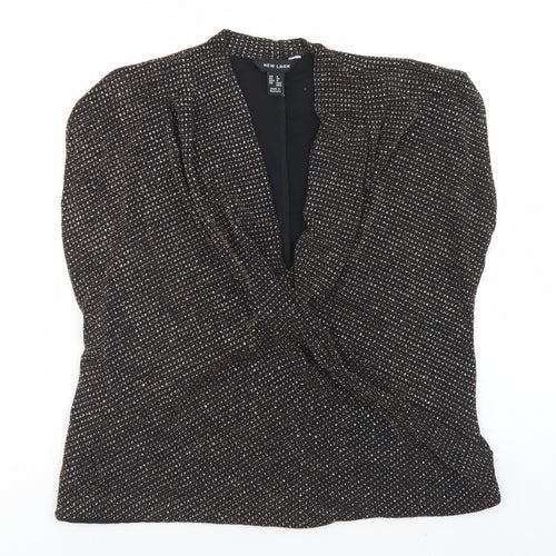 New Look Womens Black  Nylon Wrap Blouse Size 8 V-Neck