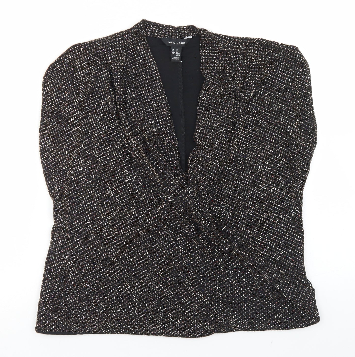 New Look Womens Black  Nylon Wrap Blouse Size 8 V-Neck