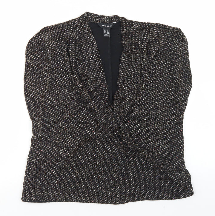 New Look Womens Black  Nylon Wrap Blouse Size 8 V-Neck