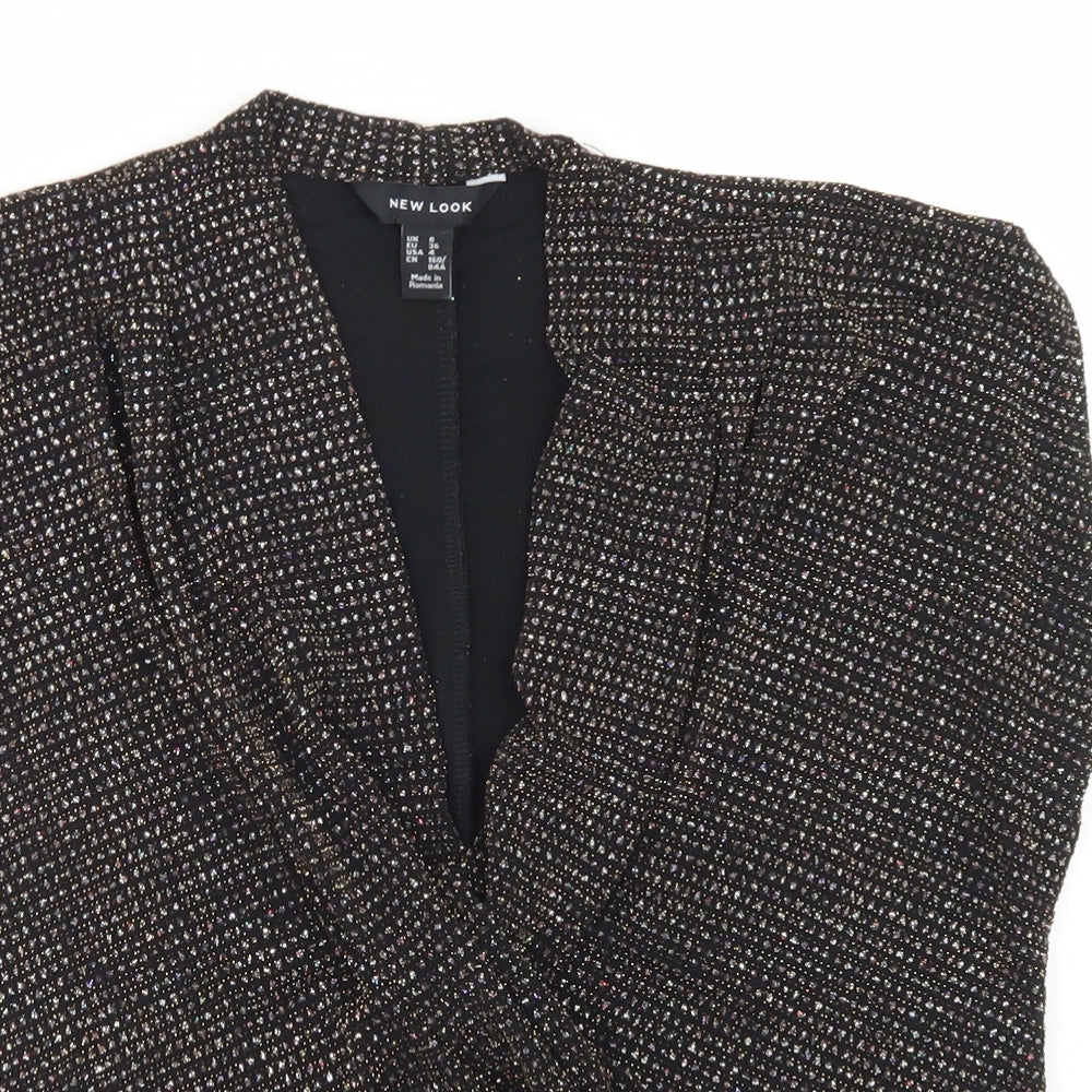 New Look Womens Black  Nylon Wrap Blouse Size 8 V-Neck