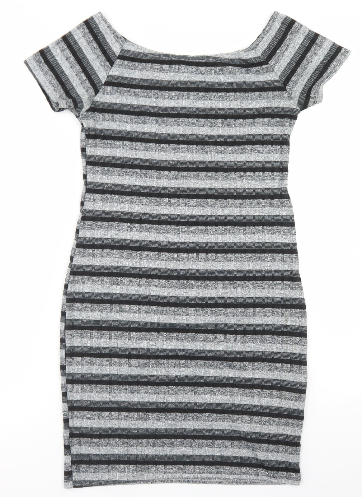 New Look Womens Grey Striped Polyester Bodycon  Size 12  Round Neck