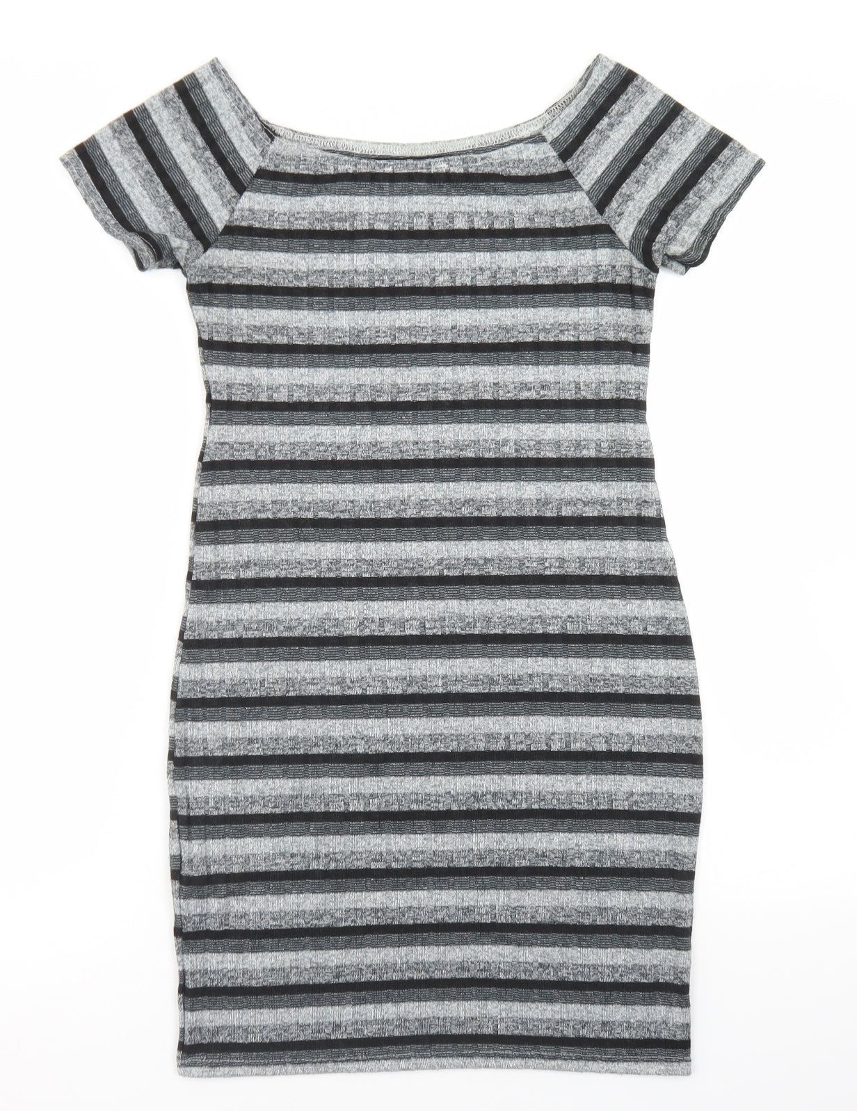 New Look Womens Grey Striped Polyester Bodycon  Size 12  Round Neck