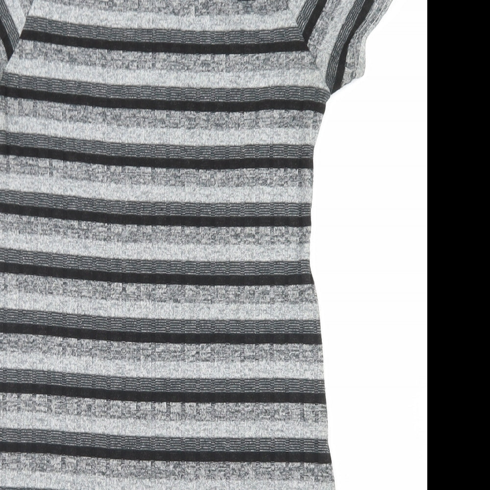New Look Womens Grey Striped Polyester Bodycon  Size 12  Round Neck