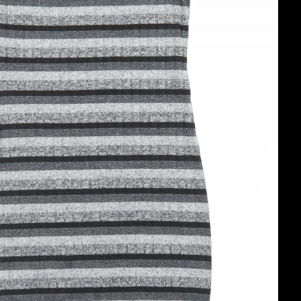 New Look Womens Grey Striped Polyester Bodycon  Size 12  Round Neck