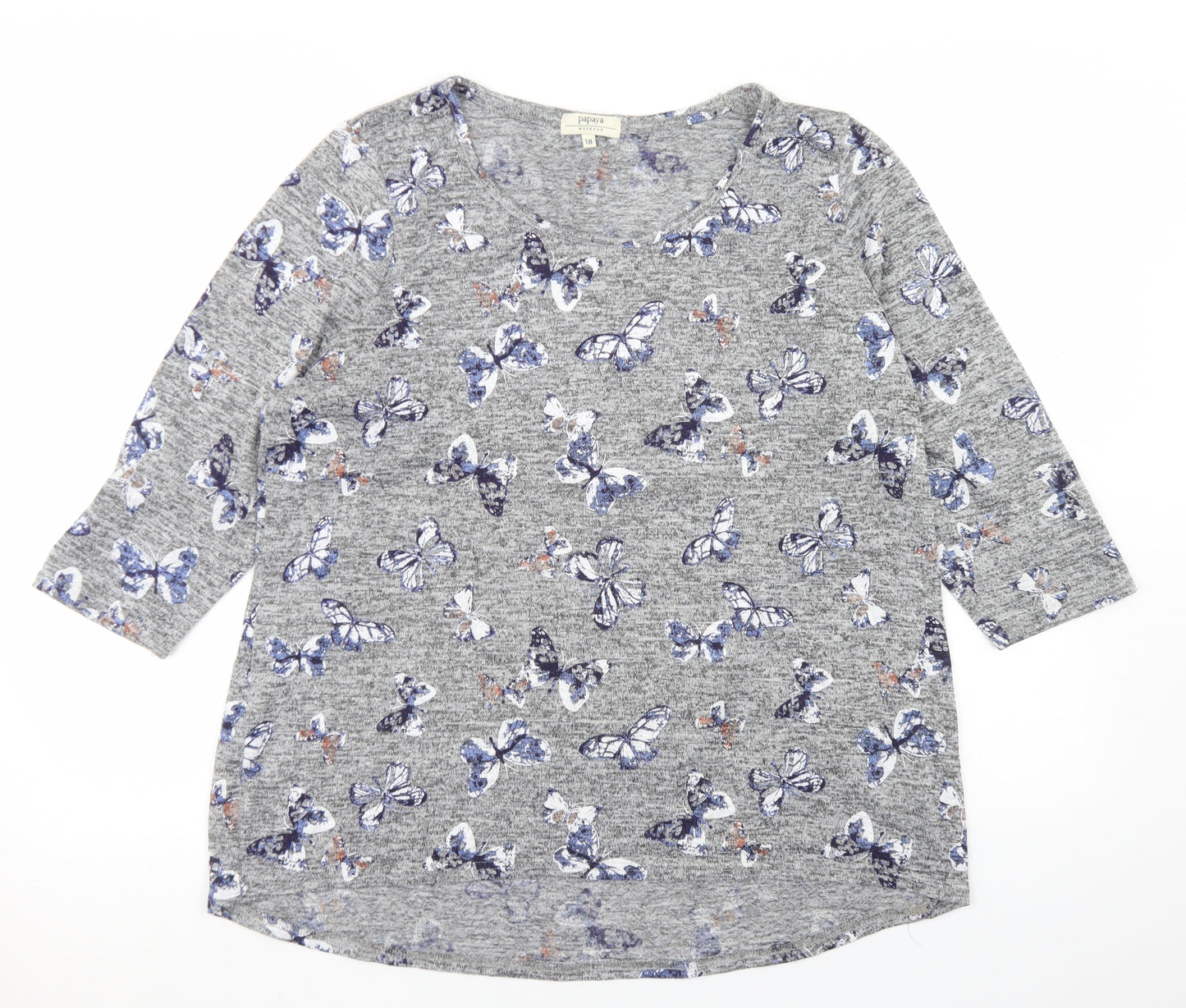 Papaya Womens Green Floral Polyester Basic T-Shirt Size 18 Round Neck - Butterfly print