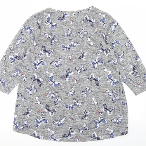 Papaya Womens Green Floral Polyester Basic T-Shirt Size 18 Round Neck - Butterfly print