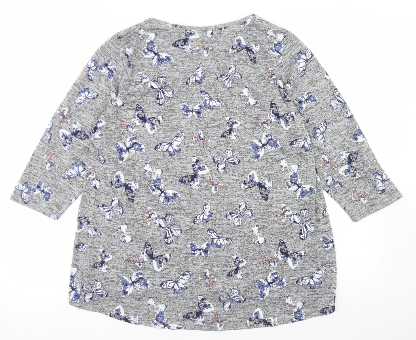 Papaya Womens Green Floral Polyester Basic T-Shirt Size 18 Round Neck - Butterfly print