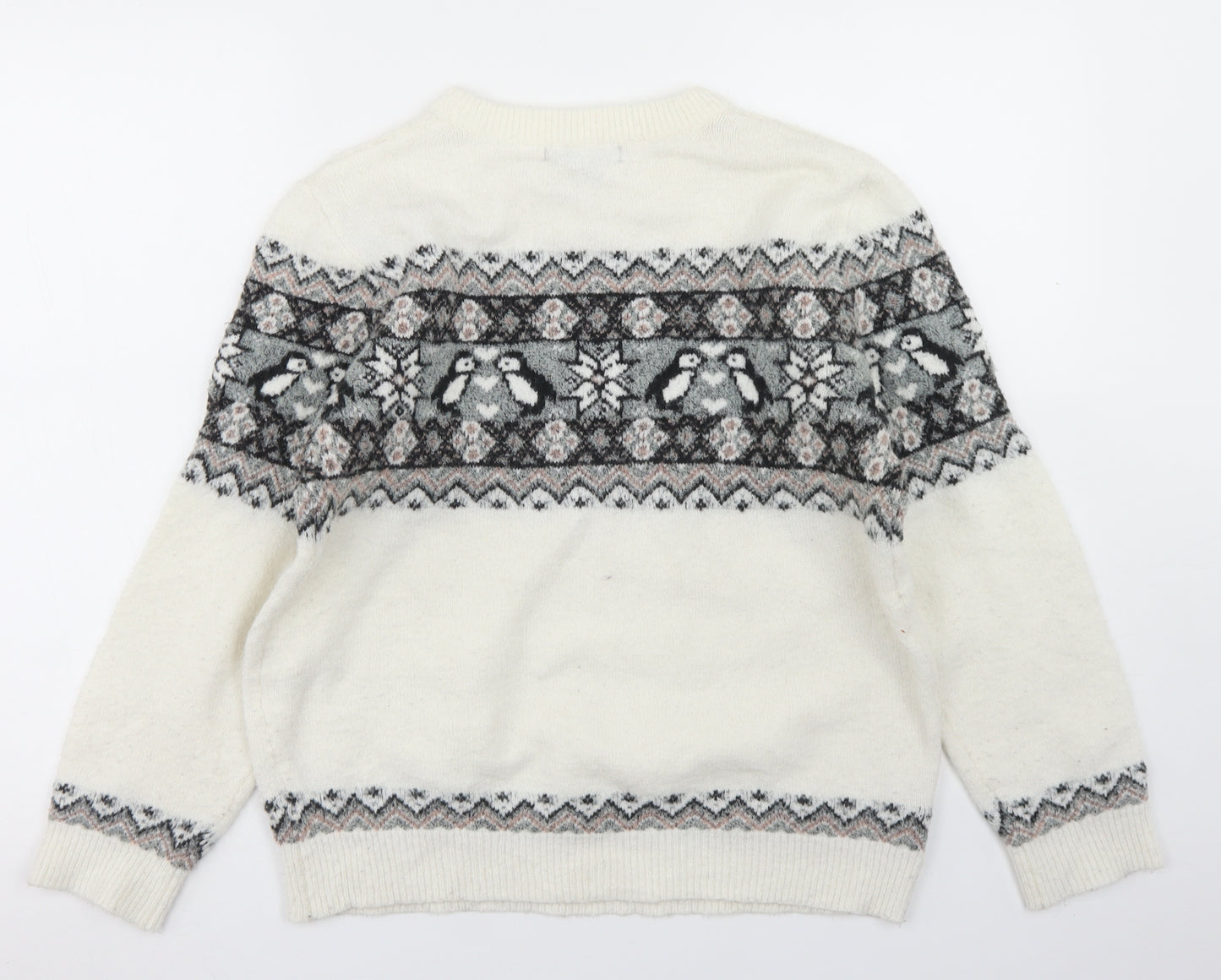 Atmosphere Womens White Crew Neck Fair Isle Acrylic Pullover Jumper Size 14