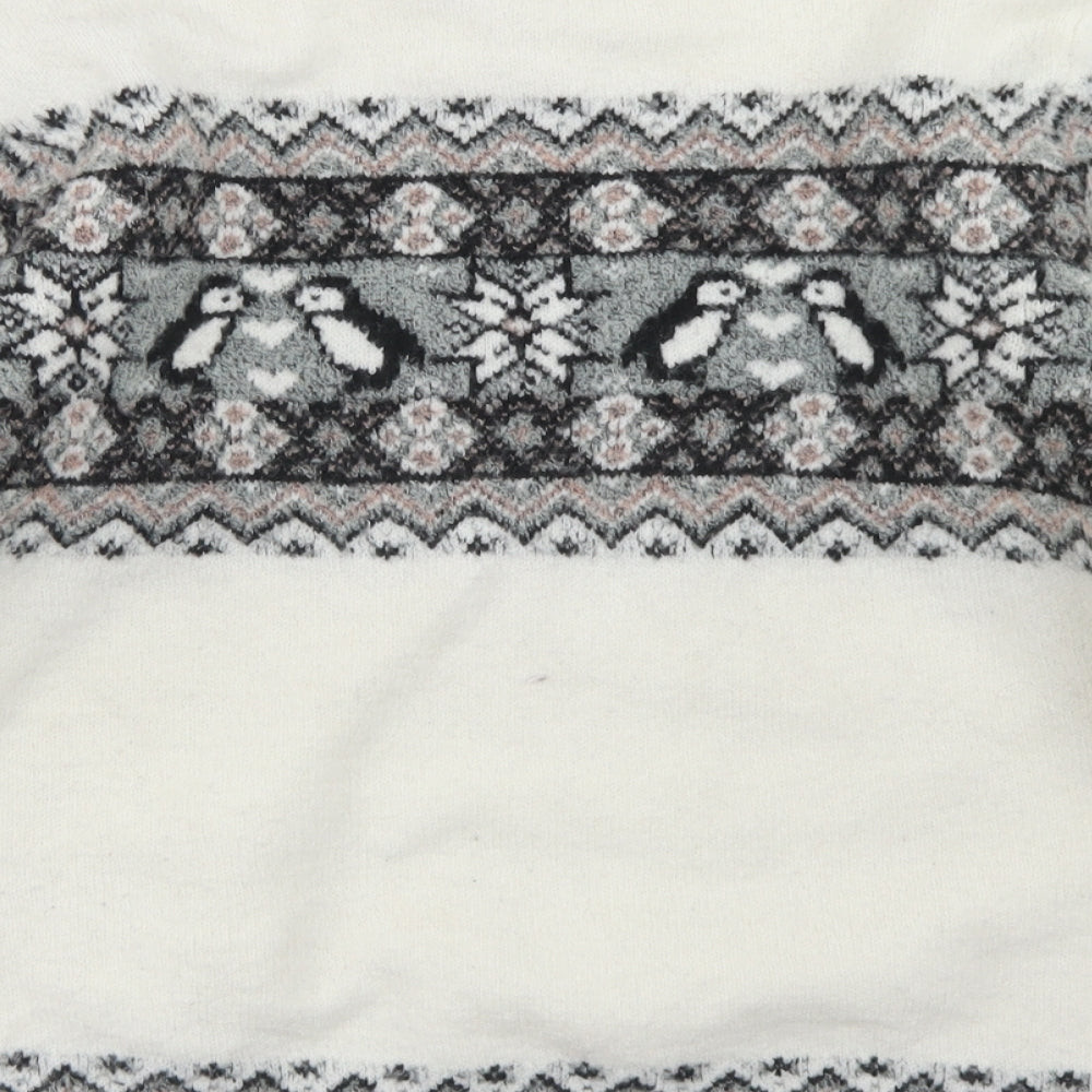 Atmosphere Womens White Crew Neck Fair Isle Acrylic Pullover Jumper Size 14