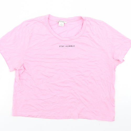 Monki Womens Pink  Cotton Cropped T-Shirt Size S Crew Neck - Stay Humble