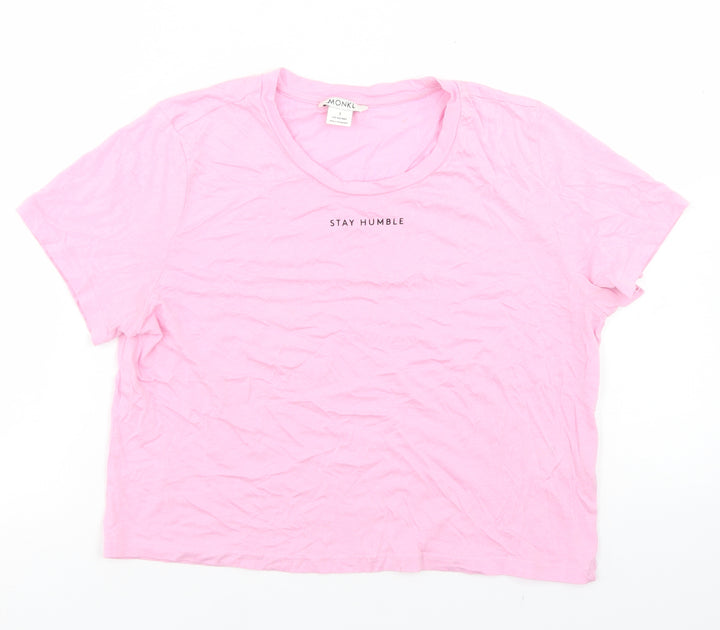 Monki Womens Pink Cotton Cropped T-Shirt Size S Crew Neck - Stay Humble