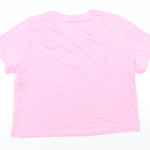 Monki Womens Pink  Cotton Cropped T-Shirt Size S Crew Neck - Stay Humble