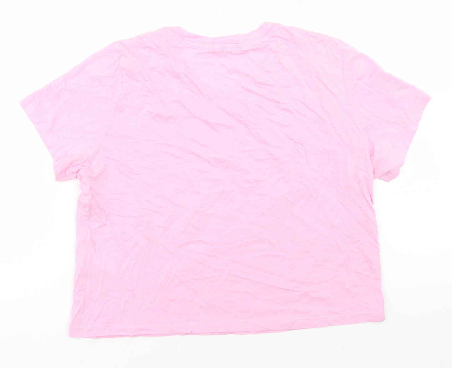 Monki Womens Pink  Cotton Cropped T-Shirt Size S Crew Neck - Stay Humble