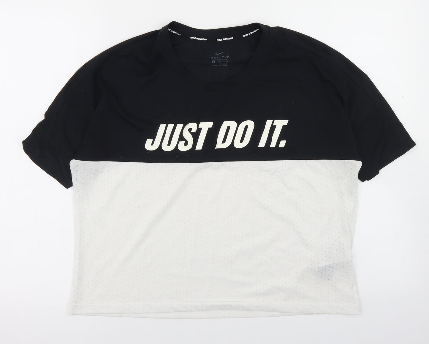 Nike Womens White Colourblock Polyester Cropped T-Shirt Size M Crew Neck