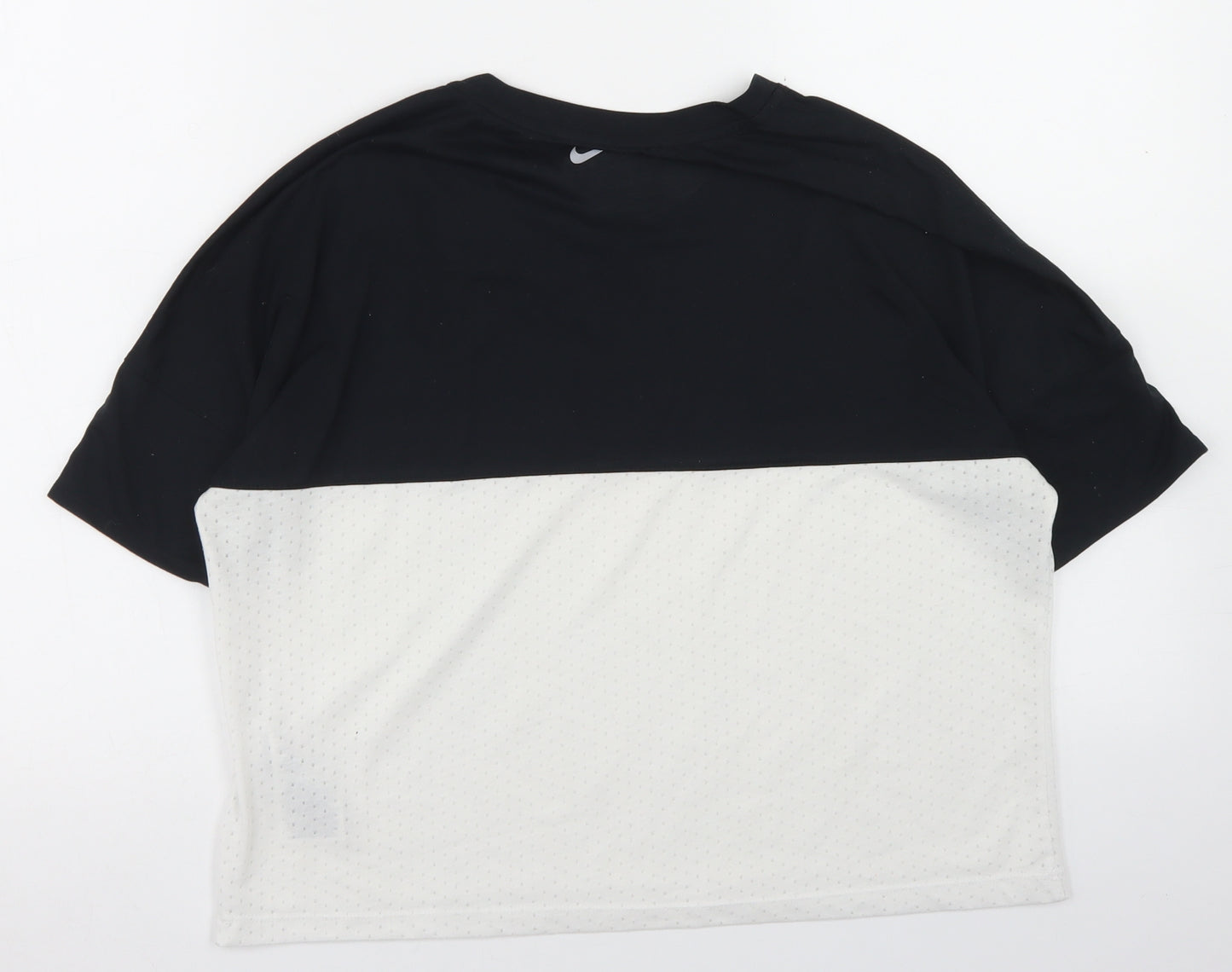 Nike Womens White Colourblock Polyester Cropped T-Shirt Size M Crew Neck