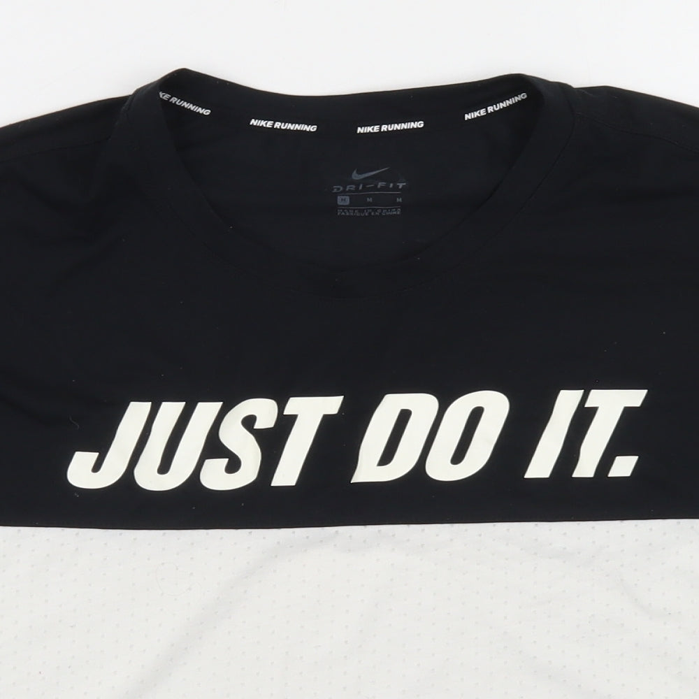 Nike Womens White Colourblock Polyester Cropped T-Shirt Size M Crew Neck