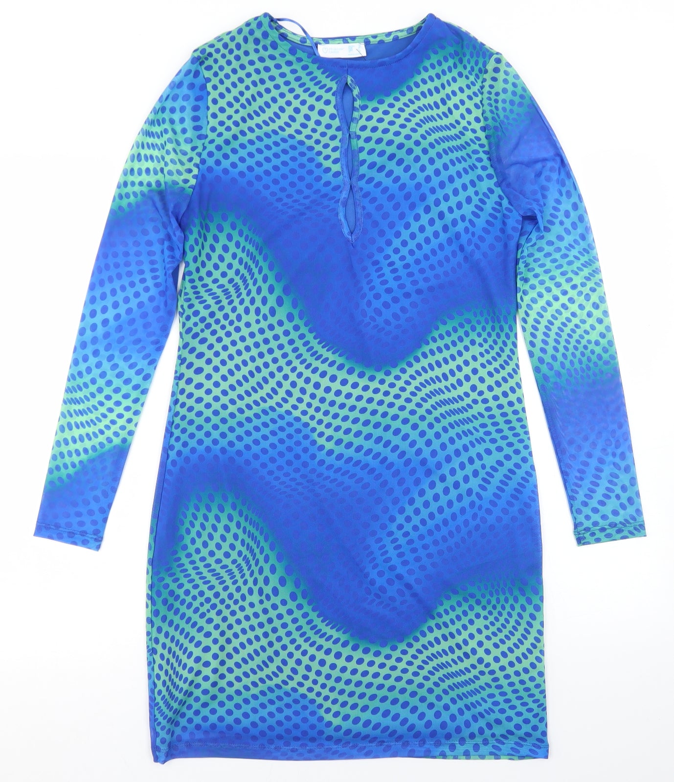 Primark Womens Blue Polka Dot Polyester Bodycon  Size 12  Round Neck