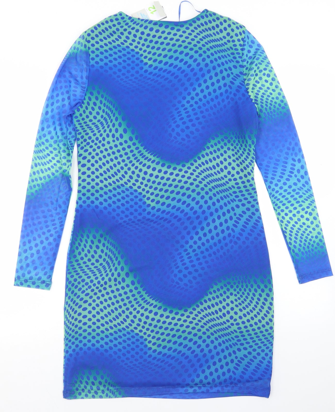 Primark Womens Blue Polka Dot Polyester Bodycon  Size 12  Round Neck
