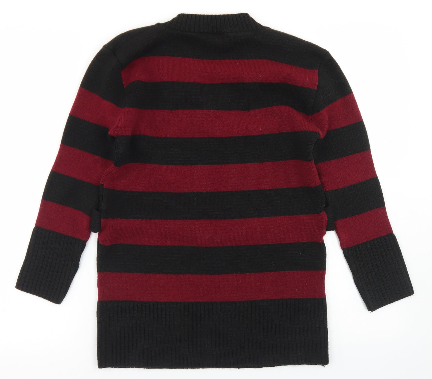 Etiquette Womens Red V-Neck Striped Acrylic Pullover Jumper Size XL
