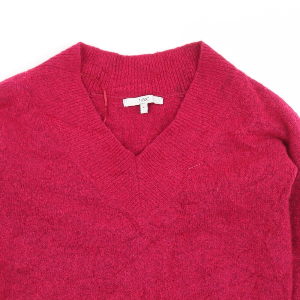NEXT Womens Pink V-Neck  Acrylic Pullover Jumper Size XS