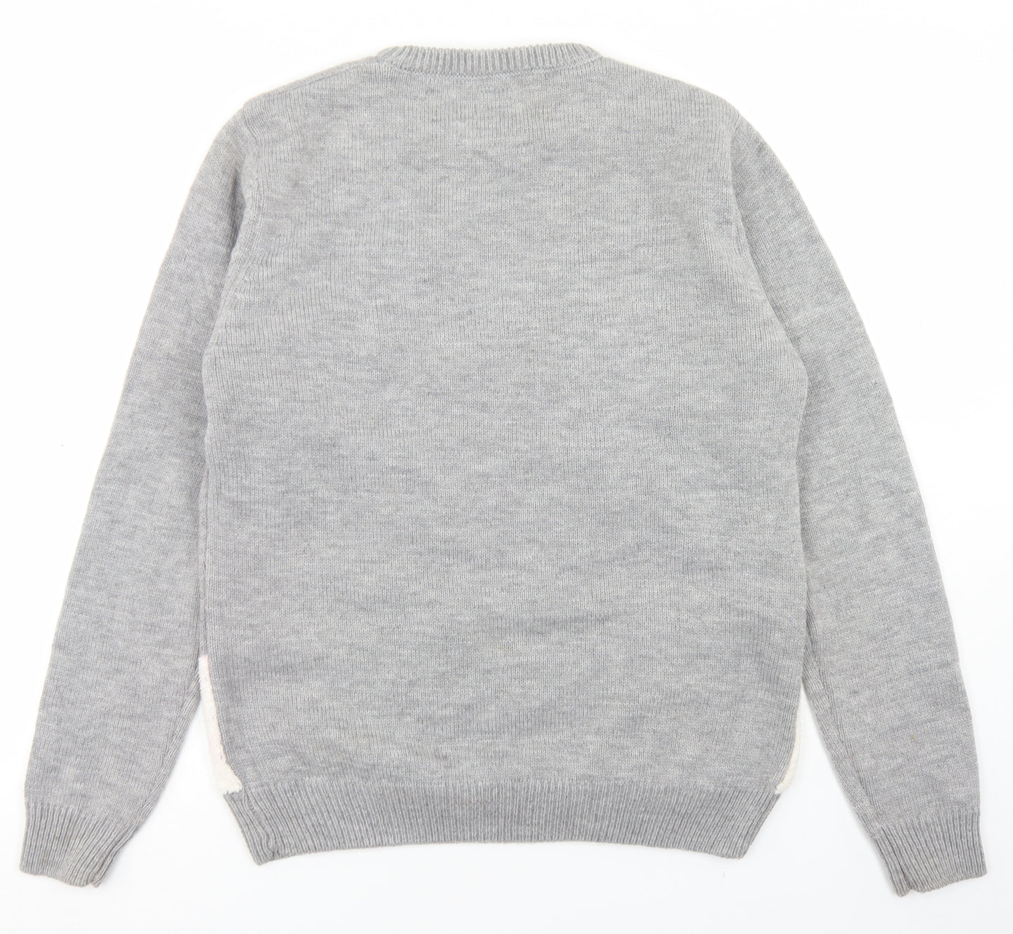 Primark Mens Grey Crew Neck  Acrylic Pullover Jumper Size M   - Christmas Reindeer