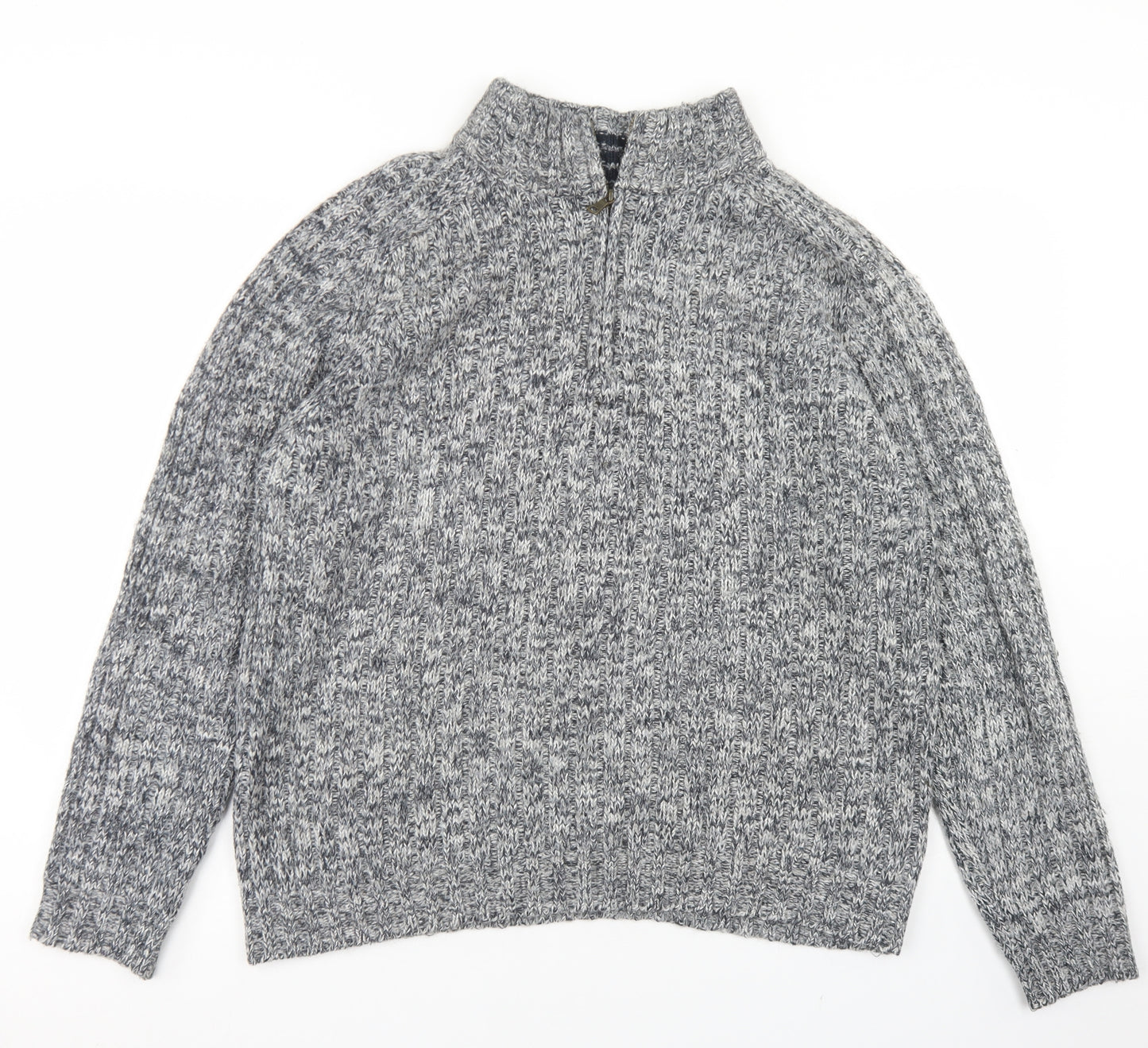 Marks and Spencer Mens Grey Mock Neck  Acrylic Pullover Jumper Size L