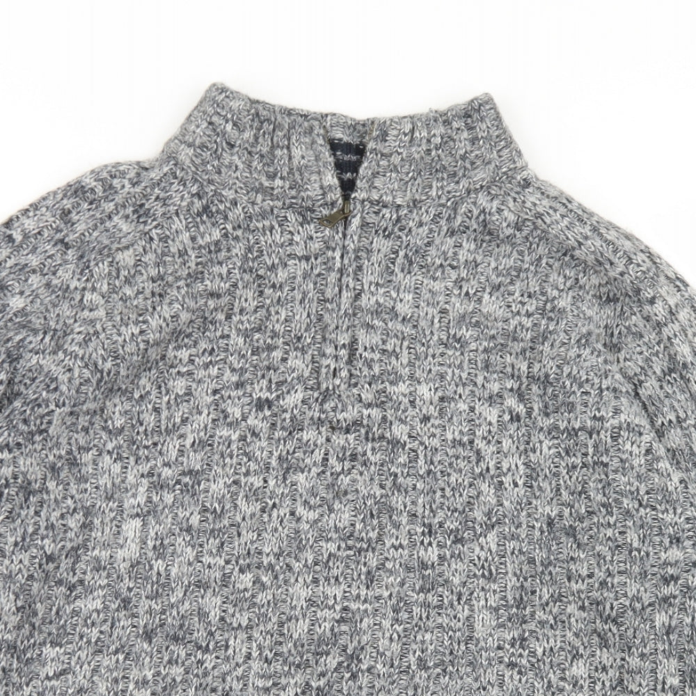 Marks and Spencer Mens Grey Mock Neck  Acrylic Pullover Jumper Size L