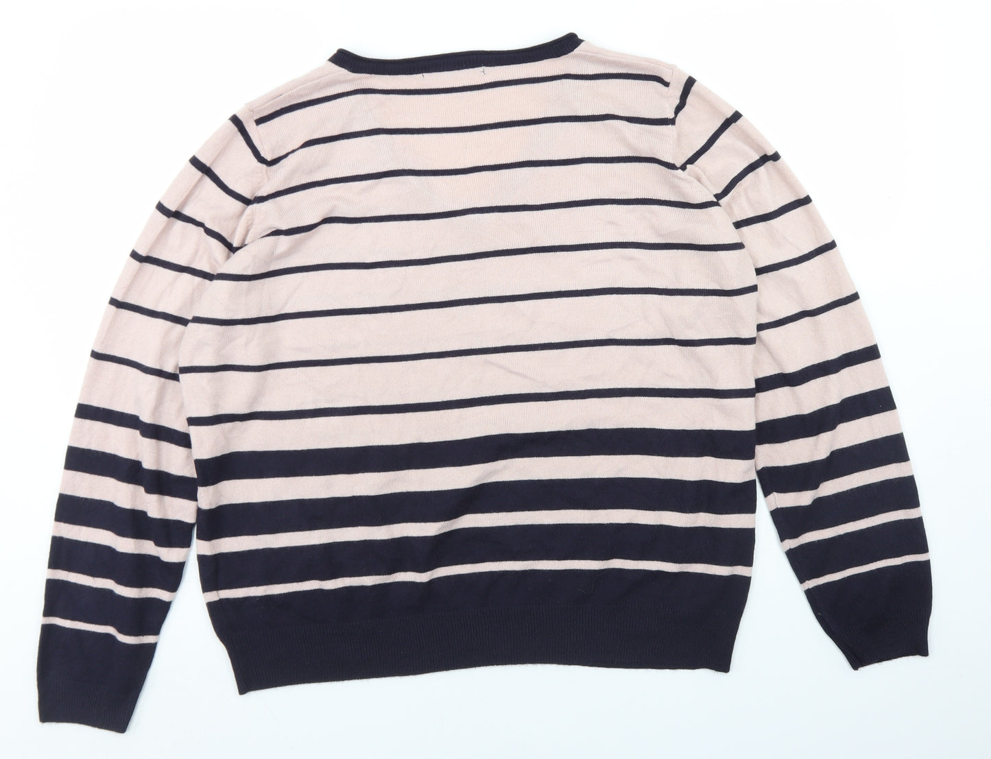 Marks and Spencer Womens Orange V-Neck Striped Acrylic Pullover Jumper Size 22