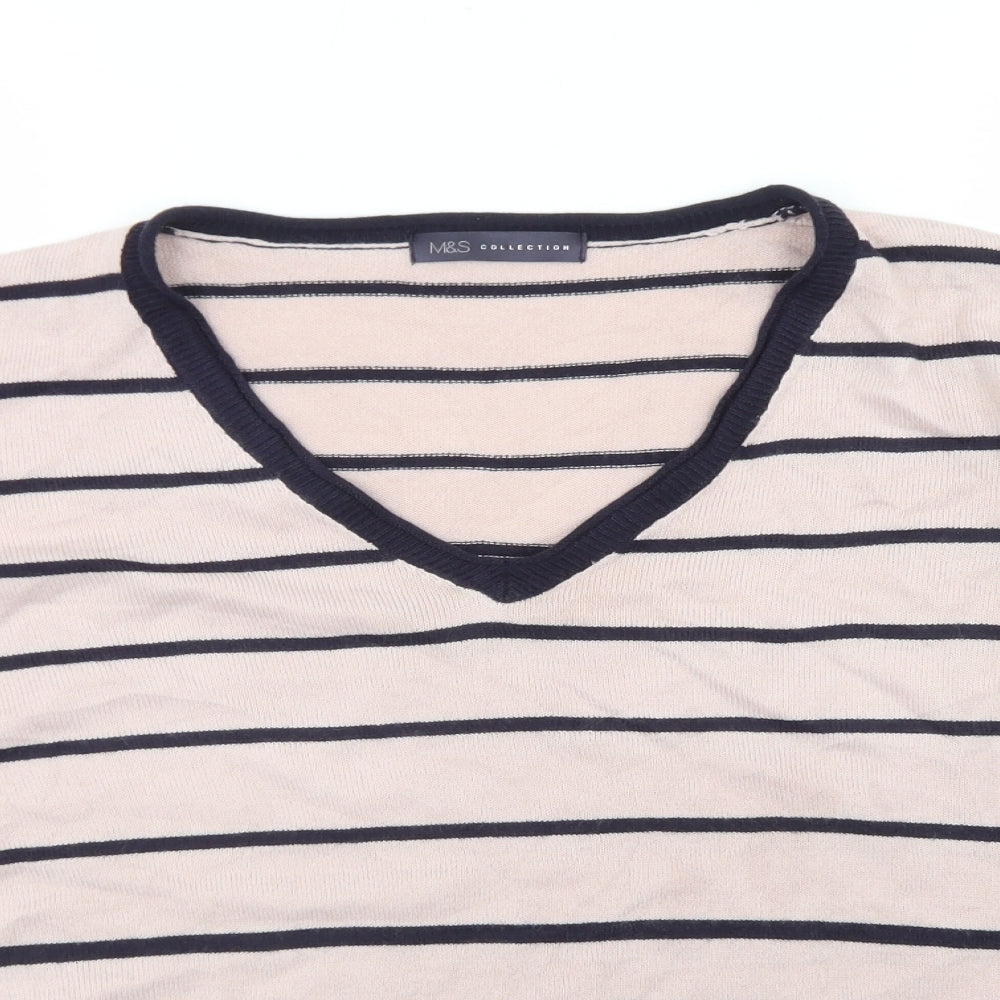 Marks and Spencer Womens Orange V-Neck Striped Acrylic Pullover Jumper Size 22