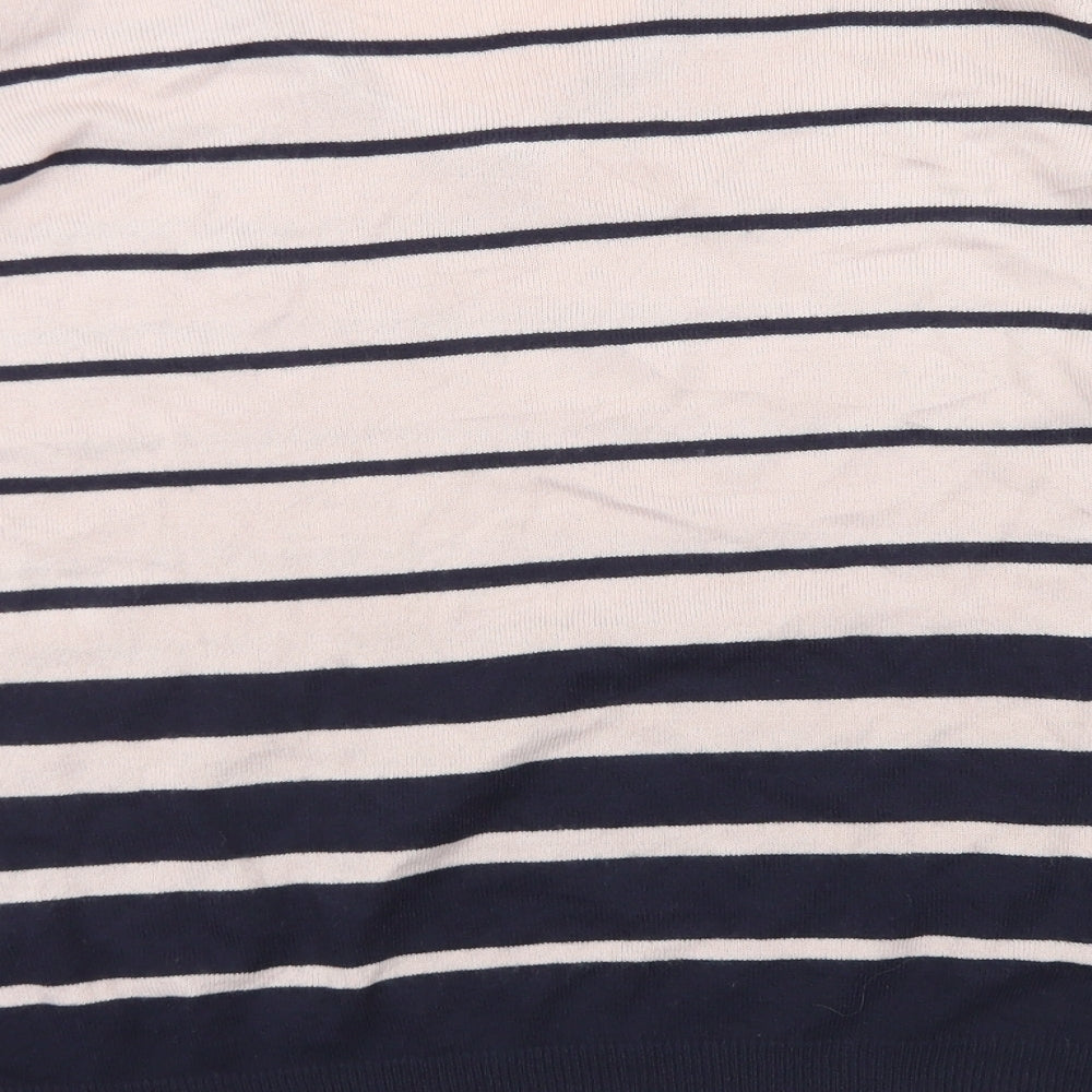 Marks and Spencer Womens Orange V-Neck Striped Acrylic Pullover Jumper Size 22