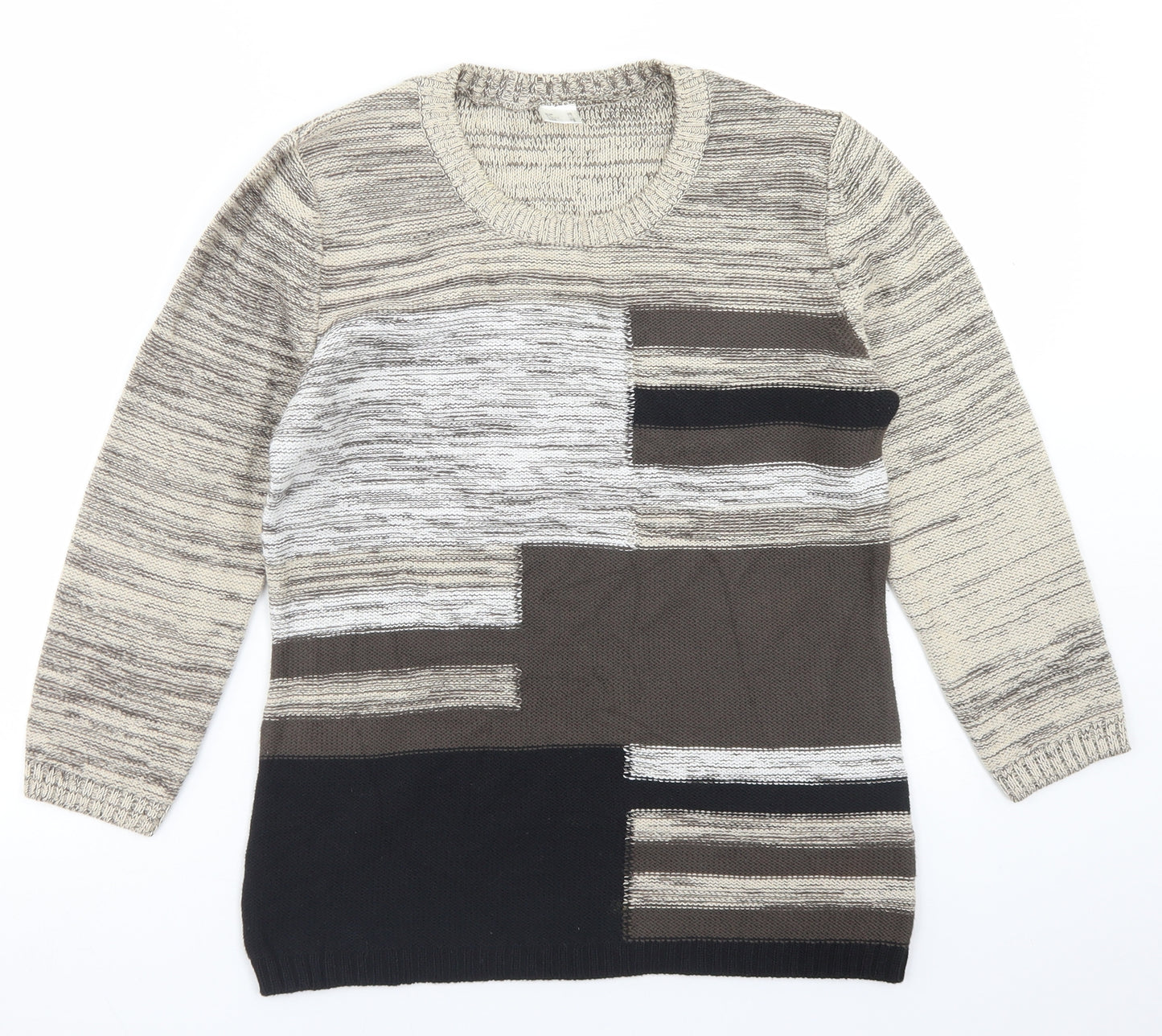 Preworn Womens Beige Crew Neck  Cotton Pullover Jumper Size 10