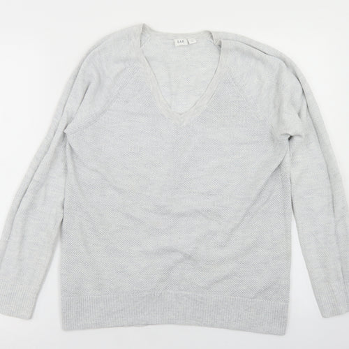 Gap Mens Grey V-Neck  Cotton Pullover Jumper Size M