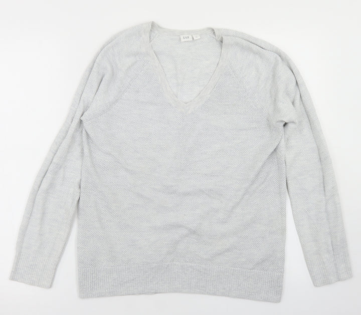 Gap Mens Grey V-Neck Cotton Pullover Jumper Size M