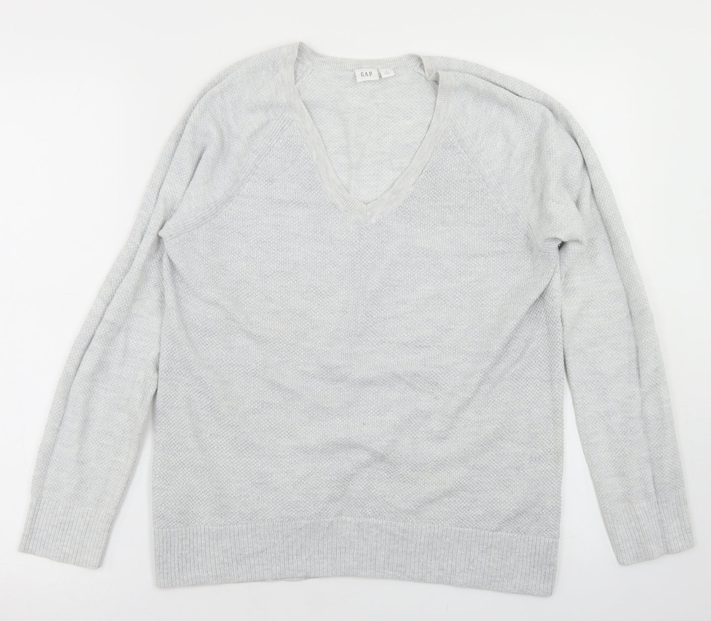 Gap Mens Grey V-Neck  Cotton Pullover Jumper Size M