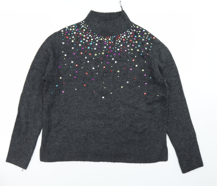 TU Womens Grey Mock Neck Acrylic Pullover Jumper Size 8