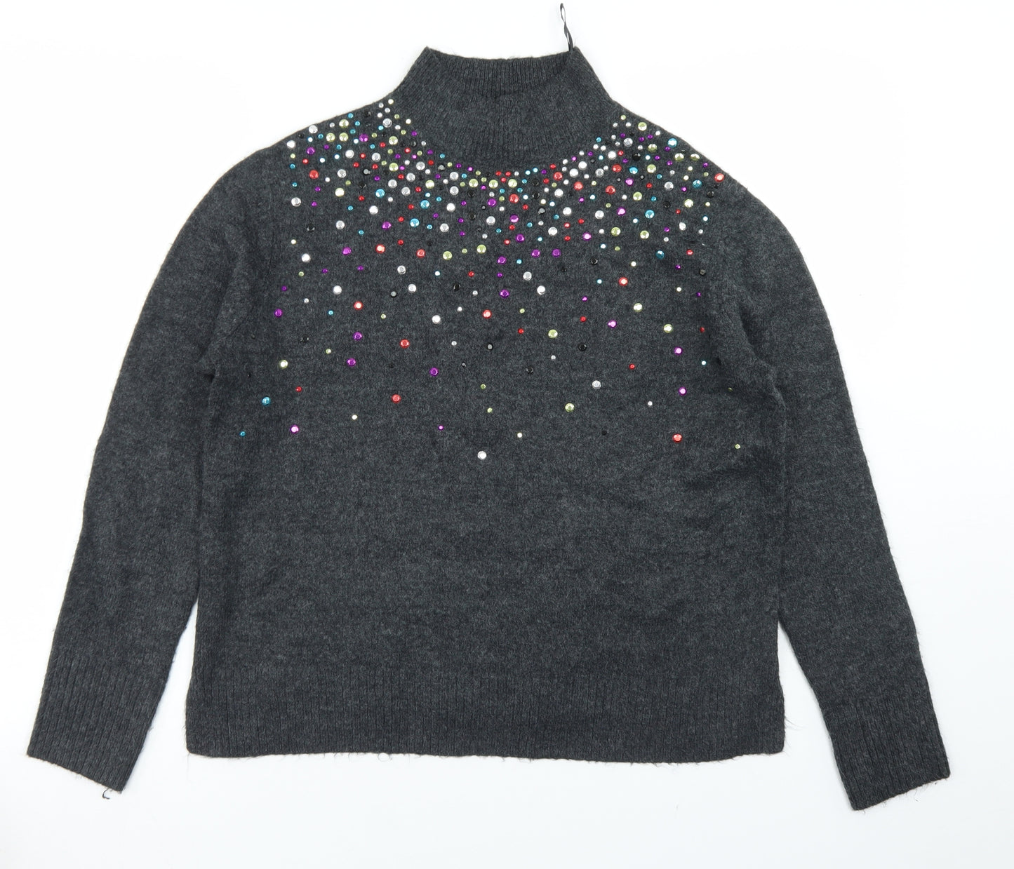 TU Womens Grey Mock Neck  Acrylic Pullover Jumper Size 8