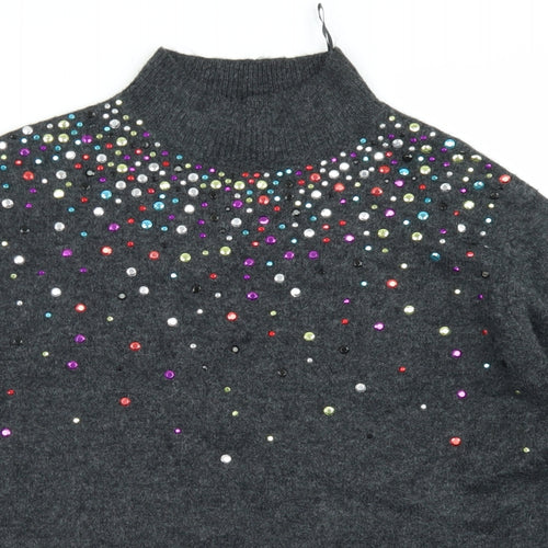 TU Womens Grey Mock Neck  Acrylic Pullover Jumper Size 8