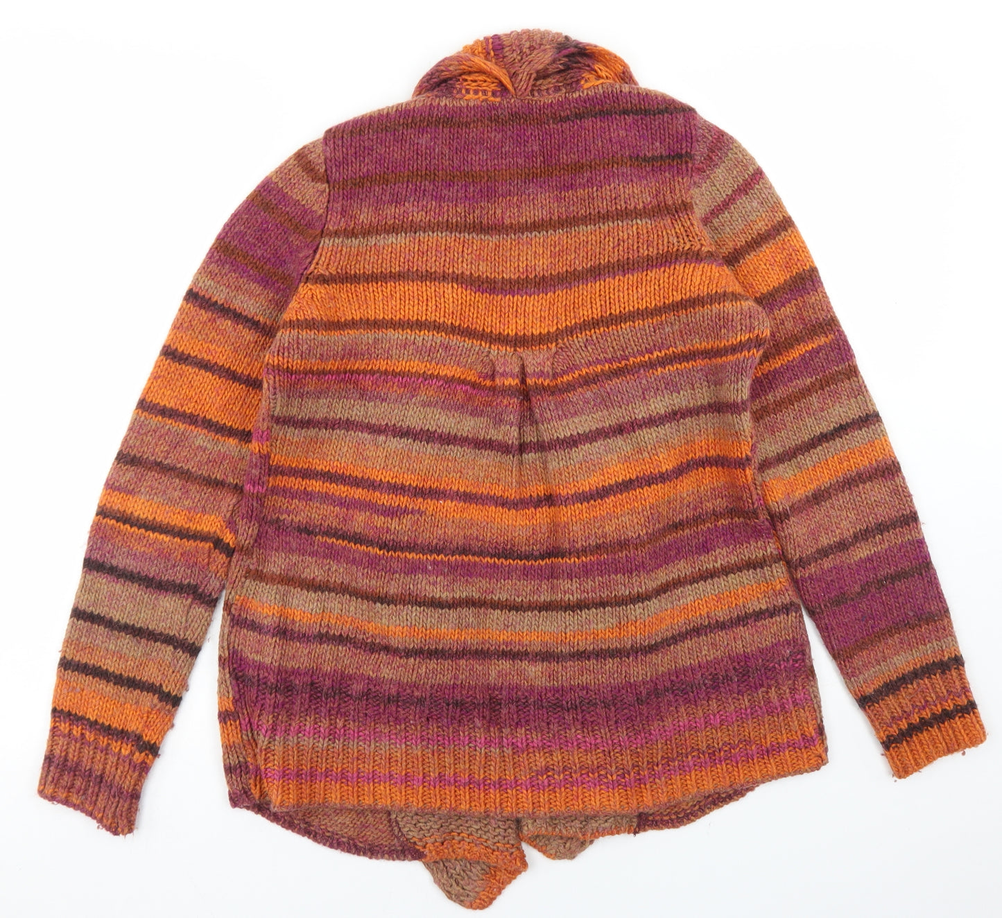 G'Comma Womens Orange Collared Striped Acrylic Cardigan Jumper Size 10