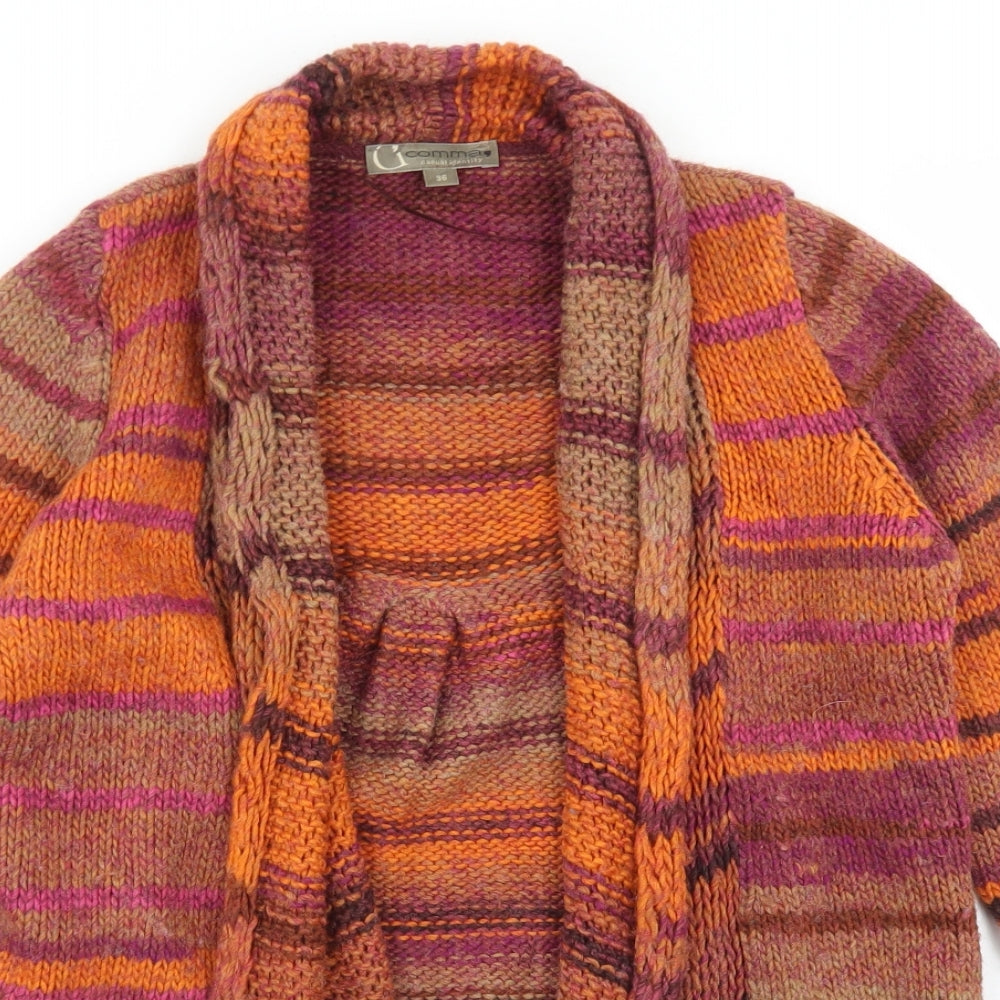 G'Comma Womens Orange Collared Striped Acrylic Cardigan Jumper Size 10