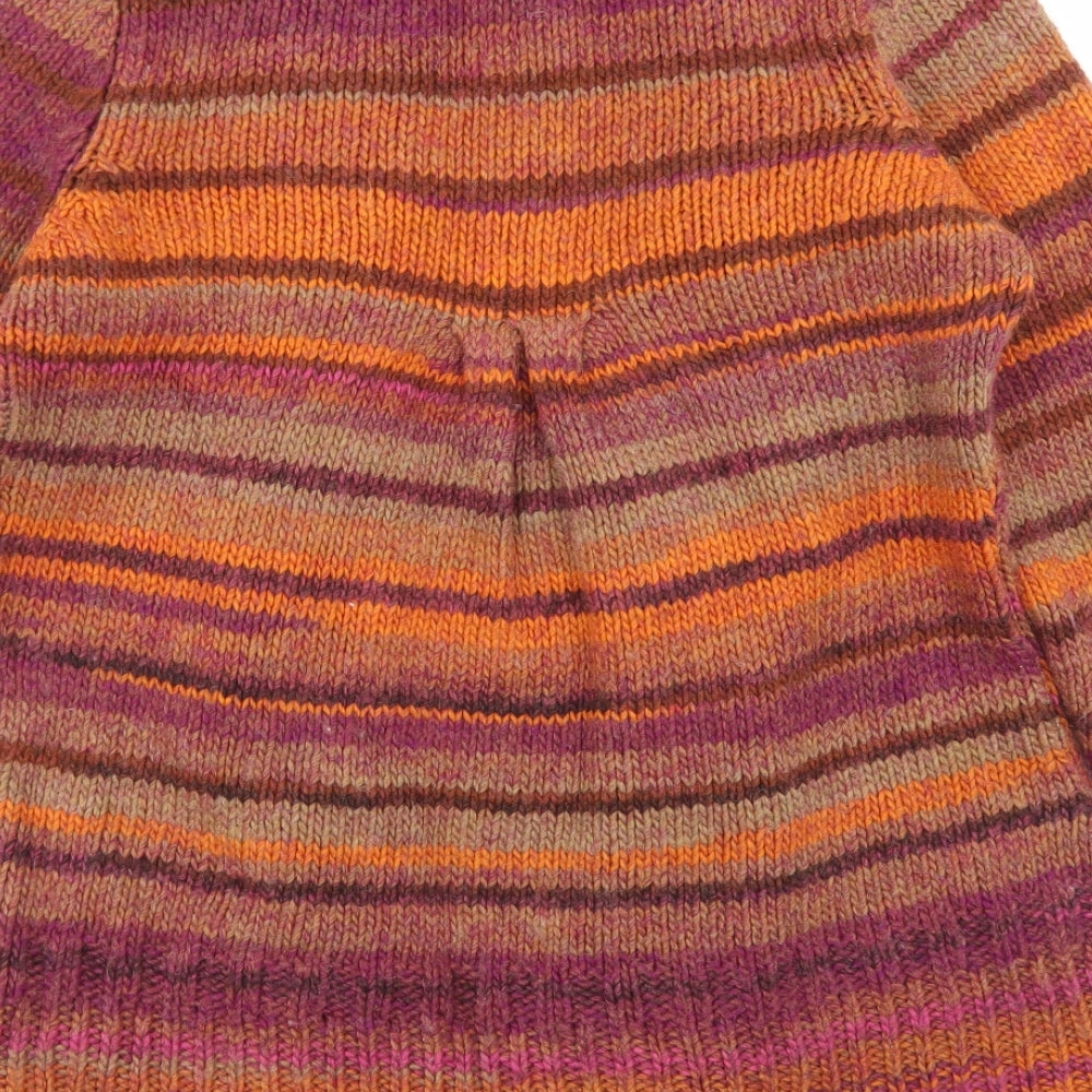 G'Comma Womens Orange Collared Striped Acrylic Cardigan Jumper Size 10