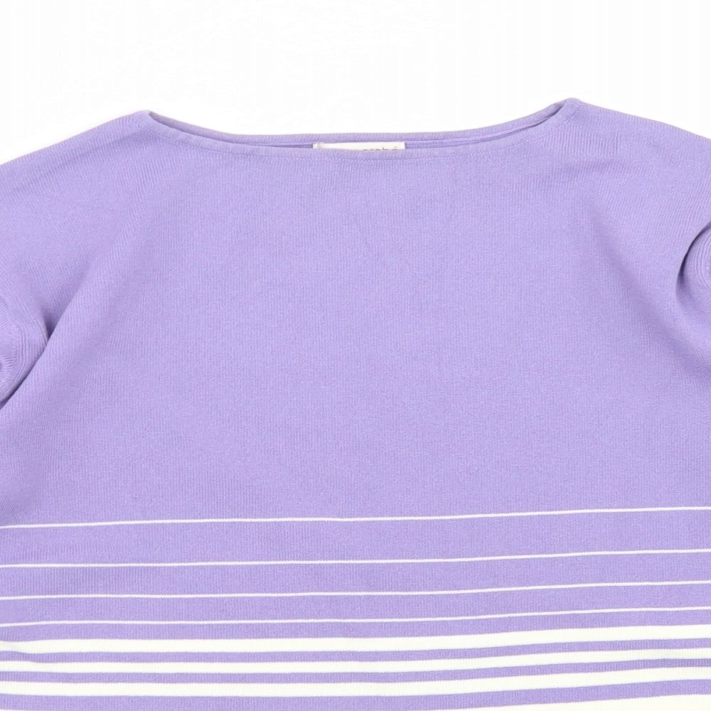 Bonmarché Womens Purple Striped Viscose Basic T-Shirt Size L Crew Neck