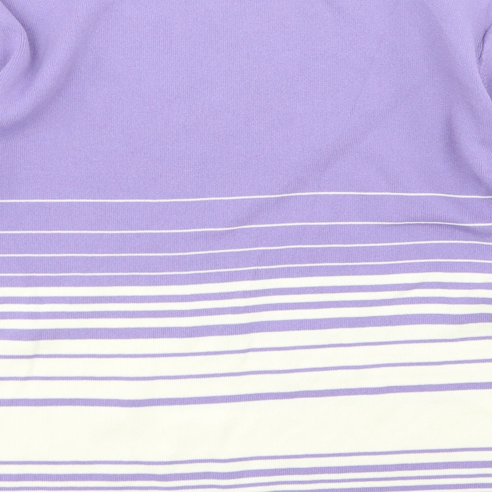 Bonmarché Womens Purple Striped Viscose Basic T-Shirt Size L Crew Neck