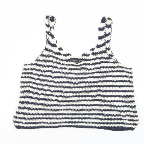 Atmosphere Womens Blue Striped Viscose Cropped Tank Size 6 Scoop Neck