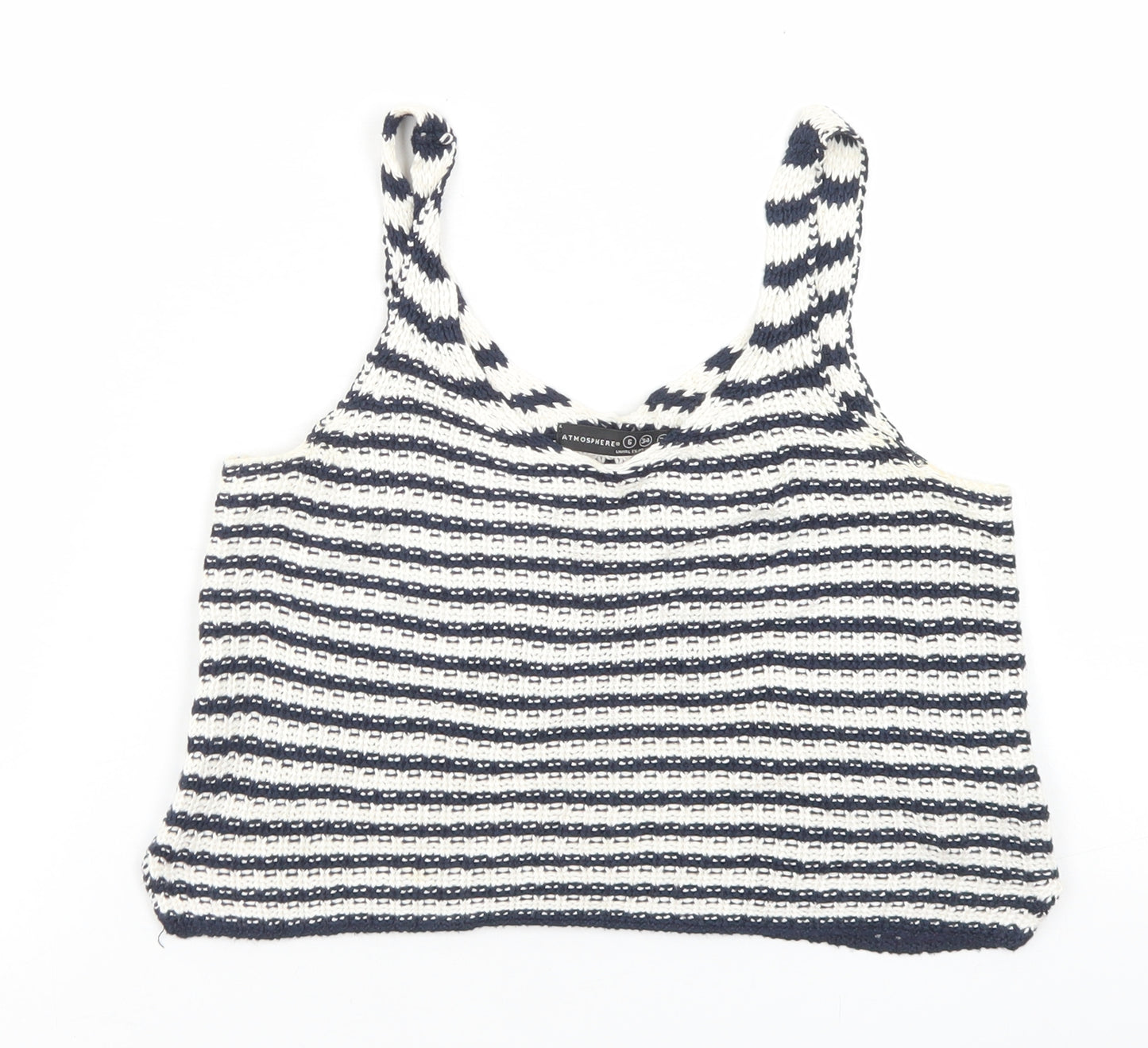 Atmosphere Womens Blue Striped Viscose Cropped Tank Size 6 Scoop Neck