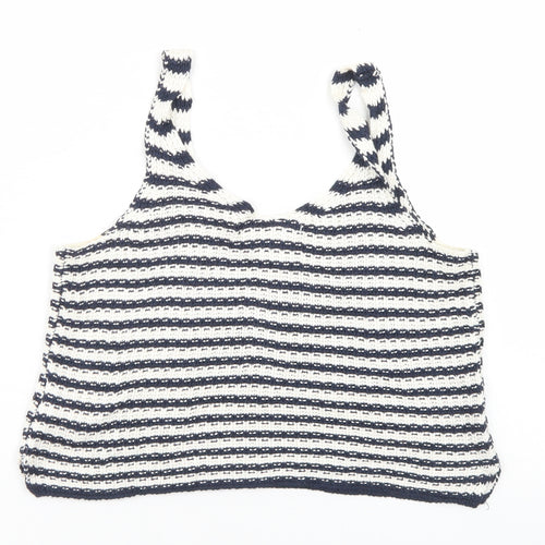 Atmosphere Womens Blue Striped Viscose Cropped Tank Size 6 Scoop Neck
