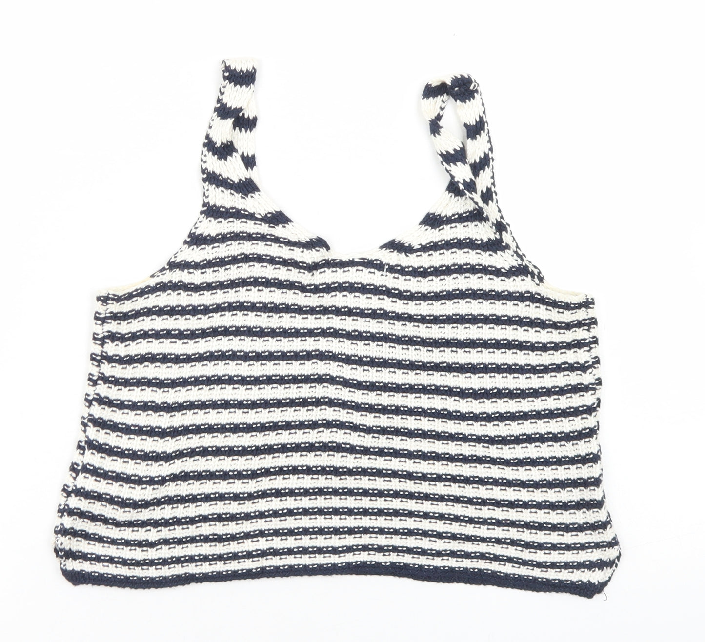 Atmosphere Womens Blue Striped Viscose Cropped Tank Size 6 Scoop Neck