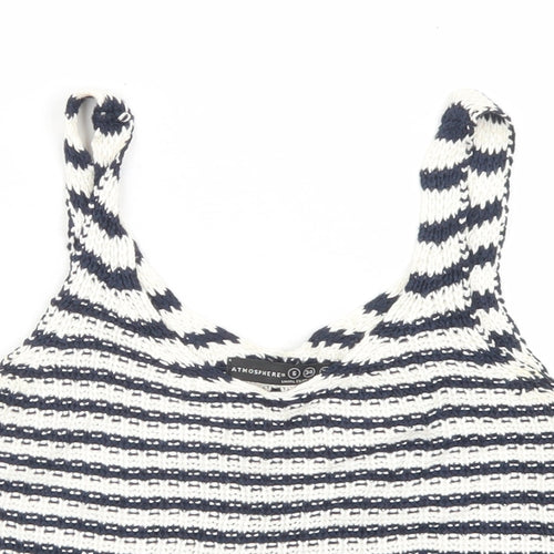 Atmosphere Womens Blue Striped Viscose Cropped Tank Size 6 Scoop Neck