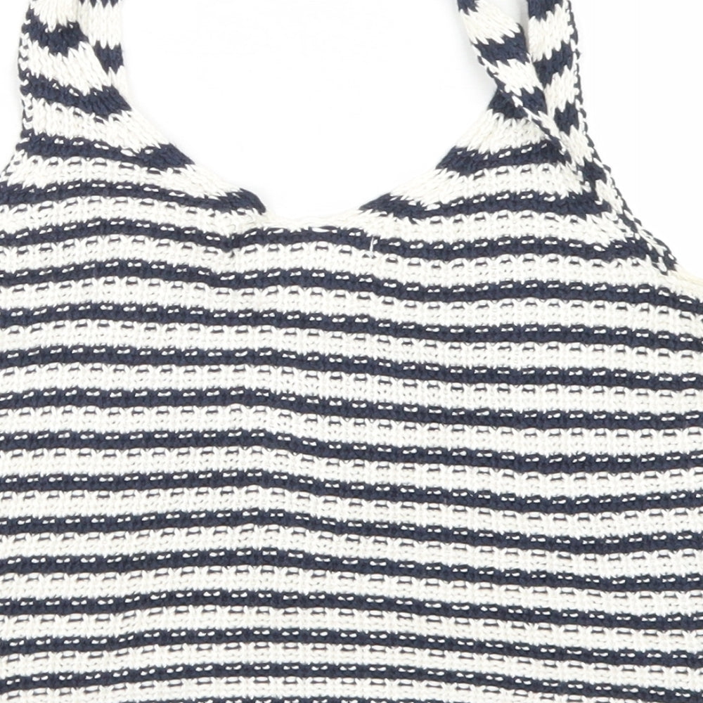 Atmosphere Womens Blue Striped Viscose Cropped Tank Size 6 Scoop Neck