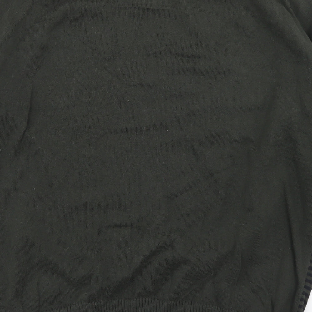 Cedar Wood State Mens Green Crew Neck Striped Cotton Pullover Jumper Size L